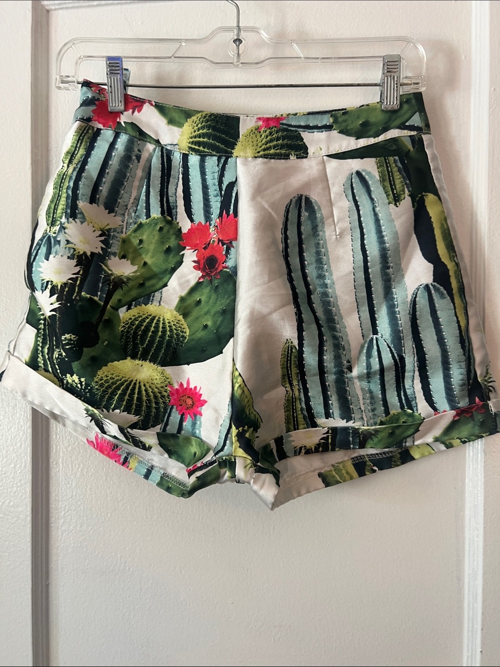 Missguided High Waist Cactus Print Shorts - White, Green & Pink